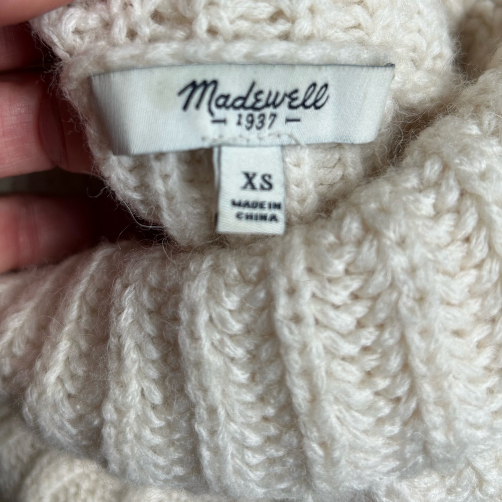 Madewell Women’s Wool Blend Cable Knit Turtleneck Sweater Cream Ivory Warm Sz XS - Picture 8 of 10